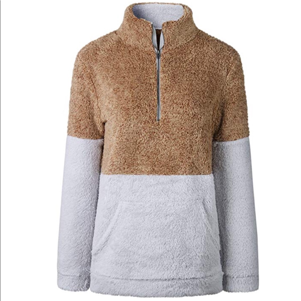 JACKIE SHERPA FLEECE PULLOVER POCKETS HALF ZIPPER - Picture 2 of 5